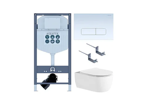 Set AQUATEK ЕВРОПА New-013/023 (рама AQUATEK INS-0000023 + крепление KKI-0000002 + кнопка KDI-0000013 + унитаз AQ1106L-00 + тонкое сиденье с механизмом плавного закрывания)