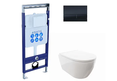 SET AQUATEK ПОЛАРИС-055 (рама AQUATEK INS-0000010 + унитаз ПОЛАРИС AQ0700-00 с тонким сиденьем c механизмом плавного закрывания + панель KDI-0000055)
