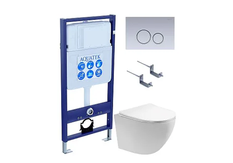 SET AQUATEK ЕВРОПА T KDI19 (рама AQUATEK Standard INS-0000012 с клавишей KDI-0000019 и крепежом KKI-0000002 + унитаз AQ1900T-00 с тонким сиденьем sc)