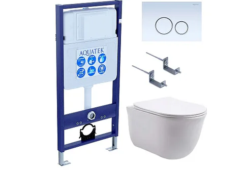 Set AQUATEK КЛАССИК (рама AQUATEK Standard INS-0000012 с звукоиз.прокладкой + крепеж KKI-0000002 + кнопка KDI-0000015 + унитаз КЛАССИК AQ1111-00 с крышкой)