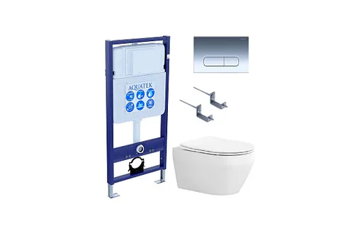 SET AQUATEK ЛЕЯ Т (рама AQUATEK Standard INS-0000012, клавиша KDI-0000016, крепёж KKI-0000002 + унитаз ЛЕЯ AQ1199T-00 с тонким сиденьем soft-close)