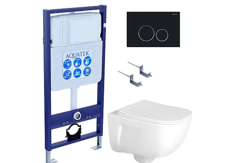 SET AQUATEK ДИВА-020 4в1 (рама AQUATEK Standard INS-0000012 + крепеж KKI-0000002 + клавиша KDI-0000020 + унитаз ДИВА AQ2012-00 с тонким сиденьем c механизмом плавного закрывания)