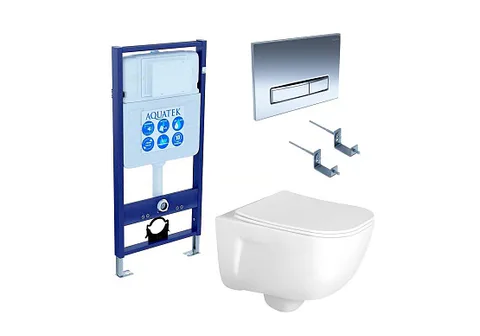 SET AQUATEK ДИВА 4в1 (рама AQUATEK Standard INS-0000012 + крепеж KKI-0000002 + клавиша KDI-0000023 + унитаз ДИВА AQ2012-00 с тонким сиденьем c механизмом плавного закрывания)
