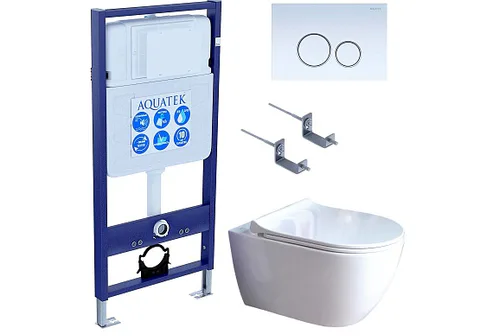 SET AQUATEK ПОЛАРИС (рама AQUATEK Standard INS-0000012 + унитаз ПОЛАРИС AQ0700-01 с тонким сиденьем c механизмом плавного закрывания + крепеж KKI-0000002 + панель KDI-0000015)
