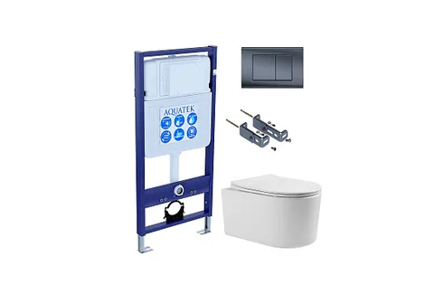 SET AQUATEK МИЯ Т-033 4в1 (рама AQUATEK Standard INS-0000012 + крепёж KKI-0000016 + кнопка KDI-0000033 + унитаз МИЯ AQ2004T-00 с тонким сиденьем с механизмом плавного закрывания)