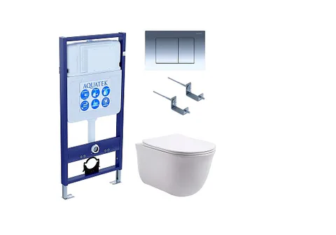 Комплект инсталляция + унитаз + кнопка + крепеж –Set AQUATEK КЛАССИК (рама AQUATEK Standard INS-0000012 с звукоиз.прокладкой+крепеж KKI-0000002+кнопкаKDI-0000010+унитаз КЛАССИК AQ1111-00 с крышкой-сиденьем soft-close)