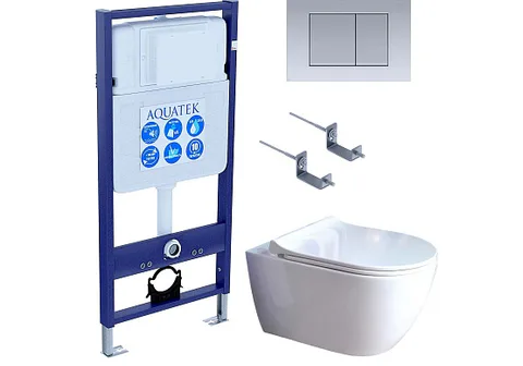 SET AQUATEK ПОЛАРИС (рама AQUATEK Standard INS-0000012 + унитаз ПОЛАРИС AQ0700-01 с тонким сиденьем soft-close + крепеж KKI-0000002 + панель KDI-0000011)