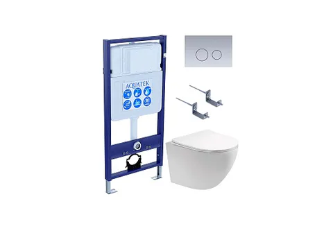 Комплект инсталляция + унитаз + кнопка + крепеж –Set AQUATEK ЕВРОПА (рама AQUATEK Standard INS-0000012 с звукоиз.прокладкой+крепеж KKI-0000002+кнопка KDI-0000019+унитаз AQ1901-00 с тонким сиденьем sc)
