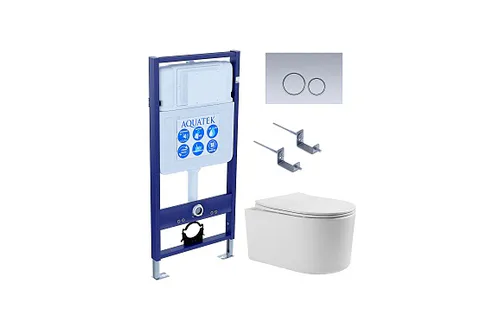 SET AQUATEK МИЯ 4в1 (рама AQUATEK Standard INS-0000012 + крепеж KKI-0000002 + клавиша KDI-0000019 + унитаз МИЯ AQ2004-00 с тонким сиденьем c механизмом плавного закрывания)