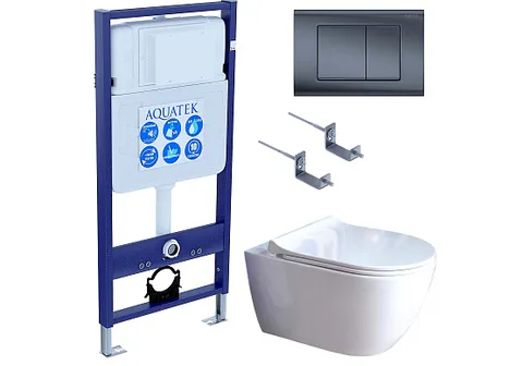 SET AQUATEK ПОЛАРИС (рама AQUATEK Standard INS-0000012 + унитаз ПОЛАРИС AQ0700-01 с тонким сиденьем c механизмом плавного закрывания + крепеж KKI-0000002 + панель KDI-0000033)