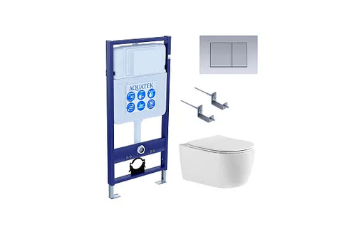 SET AQUATEK ЕВРОПА cmp011 (рама AQUATEK Standard INS-0000012 + клавиша KDI-0000011 + крепеж KKI-0000002 + унитаз ЕВРОПА AQ1106-00 с тонким сиденьем c механизмом плавного закрывания)