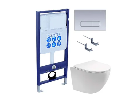 SET AQUATEK ЕВРОПА T KDI14 (рама AQUATEK Standard INS-0000012 с клавишей KDI-0000014 и крепежом KKI-0000002 + унитаз AQ1900T-00 с тонким сиденьем c механизмом плавного закрывания)