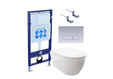 SET AQUATEK ПОЛАРИС (рама AQUATEK Standard INS-0000012 + унитаз ПОЛАРИС AQ0700-00 с тонким сиденьем c механизмом плавного закрывания + крепеж KKI-0000002 + панель KDI-0000014)