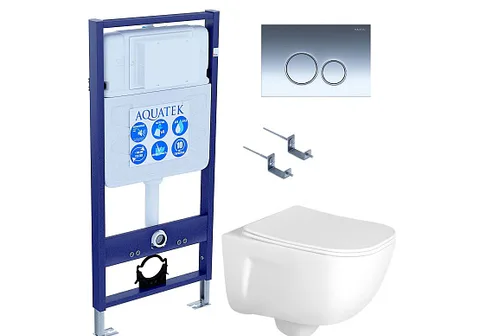 SET AQUATEK ДИВА-018 4в1 (рама AQUATEK Standard INS-0000012 + крепеж KKI-0000002 + клавиша KDI-0000018 + унитаз ДИВА AQ2012-00 с тонким сиденьем c механизмом плавного закрывания)