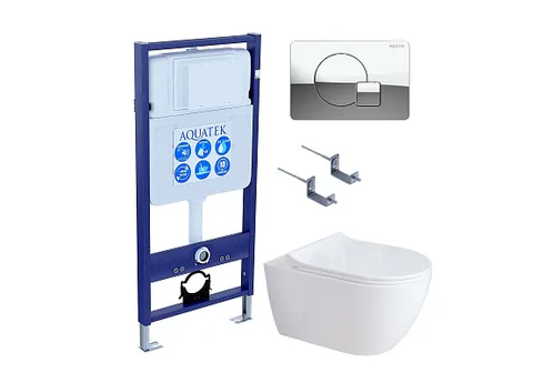 SET AQUATEK ПОЛАРИС (рама AQUATEK Standard INS-0000012 + унитаз ПОЛАРИС AQ0700-01 с тонким сиденьем soft-close + крепеж KKI-0000002 + панель KDI-0000067)