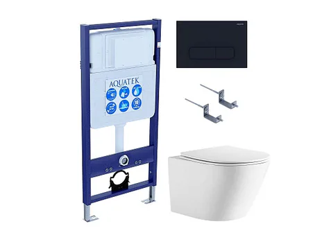 SET AQUATEK ЛИБЕРТИ-017 4в1 (рама AQUATEK Standard INS-0000012 + крепеж KKI-0000002 + клавиша KDI-0000017 + унитаз ЛИБЕРТИ AQ1999T-00 с тонким сиденьем c механизмом плавного закрывания)