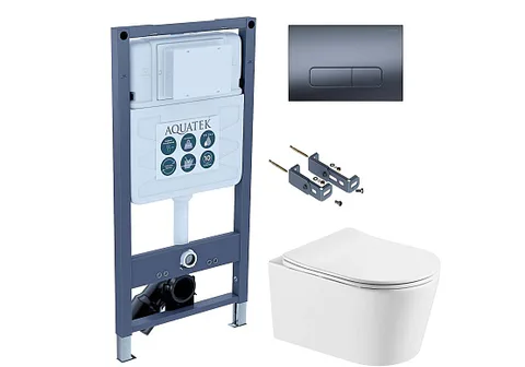 SET AQUATEK ОБЕРОН T PNS009 (рама AQUATEK INSP-0000001 с клавишей PNS-0000009 и крепежом KKI-0000016 + унитаз ОБЕРОН AQ1365T-00, тонкое сиденье c механизмом плавного закрывания)