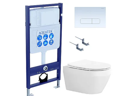 SET AQUATEK ЛЕЯ-013 4в1 (рама AQUATEK Standard INS-0000012 + крепеж KKI-0000002 + клавиша KDI-0000013 + унитаз ЛЕЯ AQ1199-00 с тонким сиденьем c механизмом плавного закрывания)