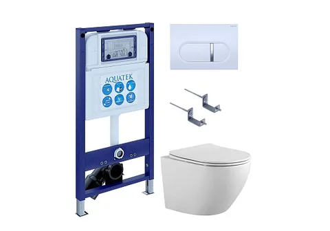 Комплект инсталляция + унитаз + кнопка + крепеж –Set AQUATEK ЕВРОПА (рама AQUATEK PRO INS-0000025+крепеж KKI-0000002+кнопка KDI-0000042+унитаз AQ1901-00 с тонким сиденьем sc)
