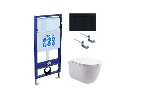 Комплект инсталляция + унитаз + кнопка + крепеж –Set AQUATEK КЛАССИК (рама AQUATEK Standard INS-0000012 с звукоиз.прокладкой+крепеж KKI-0000002+кнопкаKDI-0000012+унитаз КЛАССИК AQ1111-00 с крышкой-сиденьем soft-close)