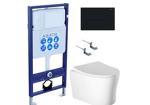 SET AQUATEK НИКА-017 4в1 (рама AQUATEK Standard INS-0000012 + крепеж KKI-0000002 + клавиша KDI-0000017 + унитаз НИКА AQ2009-00 с тонким сиденьем c механизмом плавного закрывания)