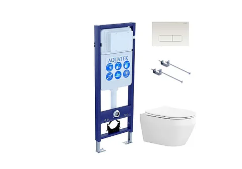 SET AQUATEK ЛЕЯ KKI-1-013 4в1 (рама AQUATEK INS-0000017 + крепеж KKI-0000001 + клавиша KDI-0000013 + унитаз ЛЕЯ AQ1199-00 с тонким сиденьем c механизмом плавного закрывания)