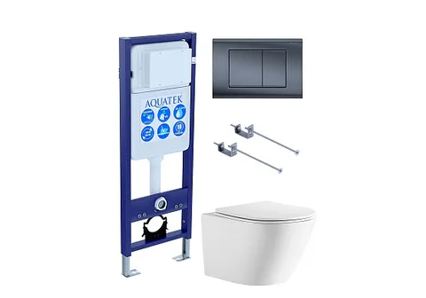 SET AQUATEK ЛИБЕРТИ-033 KKI-1 (рама AQUATEK INS-0000017 + крепеж KKI-0000001 + клавиша KDI-0000033 + унитаз ЛИБЕРТИ AQ1999T-00 с тонким сиденьем c механизмом плавного закрывания)