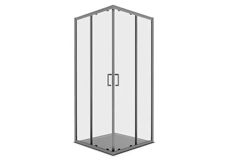 Душевой уголок квадратный, двери раздвижные, 200x100x100 см, профиль оружейная сталь, Aquatek AQ.KV.100.1GM, стекло прозрачное, закаленное