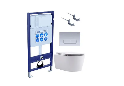 SET AQUATEK ЕВРОПА cmp014 (рама AQUATEK Standard INS-0000012, клавиша KDI-0000014, крепеж KKI-0000002 + унитаз ЕВРОПА AQ1106-00 с тонким сиденьем c механизмом плавного закрывания)