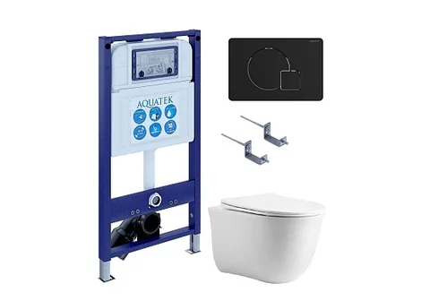 SET AQUATEK КЛАССИК cm-069 4в1 (рама AQUATEK INS-0000025 + крепление KKI-0000002 + кнопка KDI-0000069 + унитаз AQ1112-00 + тонкое сиденье с механизмом c механизмом плавного закрывания)
