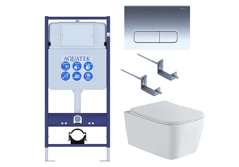 SET AQUATEK ЛИБРА N cm KDI16 (рама AQUATEK INS-0000012 + клавиша KDI-0000016 + крепление KKI-0000002 + унитаз ЛИБРА AQ1148N-00 с тонким сиденьем с механизмом плавного закрывания)