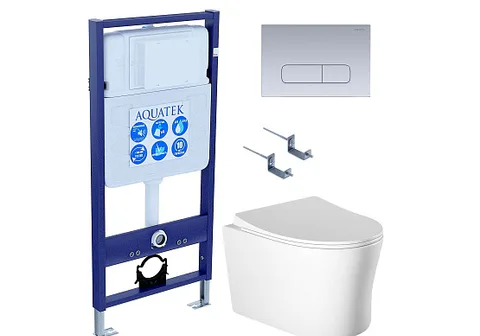 SET AQUATEK НИКА-014 4в1 (рама AQUATEK Standard INS-0000012 + крепеж KKI-0000002 + клавиша KDI-0000014 + унитаз НИКА AQ2009-00 с тонким сиденьем c механизмом плавного закрывания)