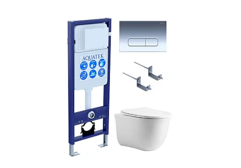 SET КЛАССИК cm-INS17-016 4в1 (рама AQUATEK Standard INS-0000017 с звукоиз.прокладкой + крепеж KKI-0000002 + кнопка KDI-0000016 + унитаз AQ1112-00 с крышкой)