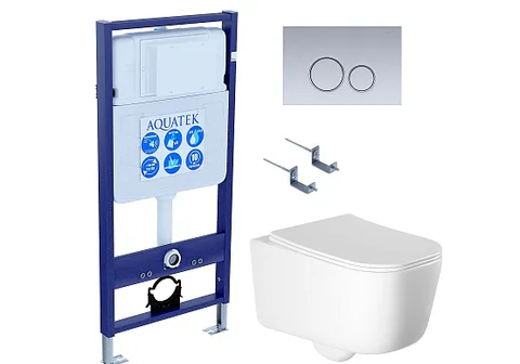 SET AQUATEK ЛУГАНО-019 4в1 (рама AQUATEK Standard INS-0000012 + крепеж KKI-0000002 + клавиша KDI-0000019 + унитаз ЛУГАНО AQ2002-00 с тонким сиденьем c механизмом плавного закрывания)