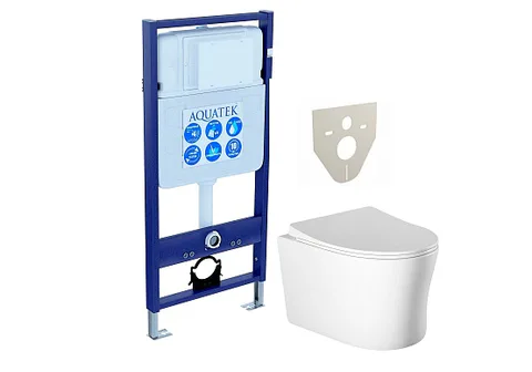 SET AQUATEK НИКА (рама AQUATEK Стандарт INS-0000012 (без клавиши и крепежа) + унитаз НИКА AQ2009-00 с тонким сиденьем c механизмом плавного закрывания)