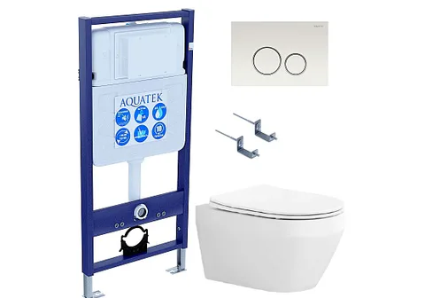 SET AQUATEK ЛЕЯ-015 4в1 (рама AQUATEK Standard INS-0000012 + крепеж KKI-0000002 + клавиша KDI-0000015 + унитаз ЛЕЯ AQ1199-00 с тонким сиденьем c механизмом плавного закрывания)