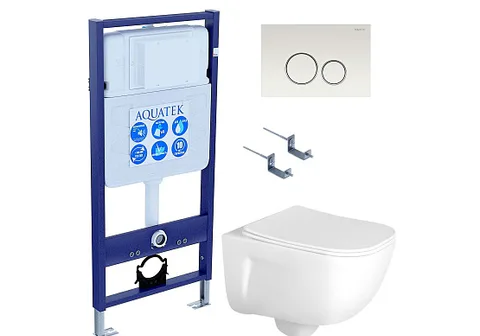 SET AQUATEK ДИВА-015 4в1 (рама AQUATEK Standard INS-0000012 + крепеж KKI-0000002 + клавиша KDI-0000015 + унитаз ДИВА AQ2012-00 с тонким сиденьем c механизмом плавного закрывания)