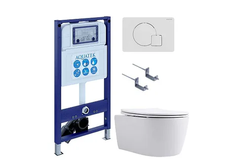 SET AQUATEK ЕВРОПА New-066 4в1 (рама AQUATEK INS-0000025 + крепление KKI-0000002 + кнопка KDI-0000066 + унитаз AQ1106L-00 + тонкое сиденье с механизмом soft close)