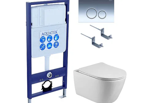 SET AQUATEK БЕТТА KDI18 (рама AQUATEK Standard INS-0000012 с клавишей KDI-0000018 и крепежом KKI-0000002 + унитаз БЕТТА AQ1253W-00 с тонким сиденьем c механизмом плавного закрывания)