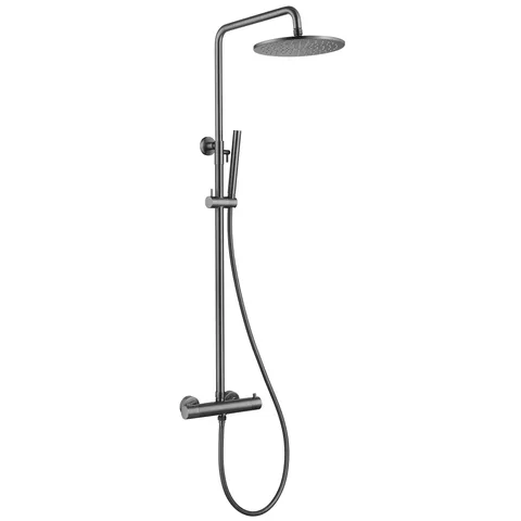 Душевая стойка ABBER Wasser Kreis AF8160NGL без излива, с термостатом, оружейная сталь