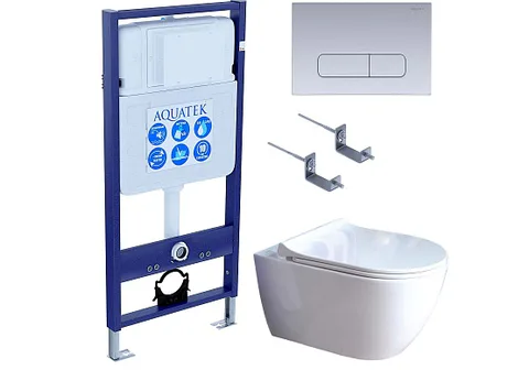 SET AQUATEK ПОЛАРИС (рама AQUATEK Standard INS-0000012 + унитаз ПОЛАРИС AQ0700-01 с тонким сиденьем c механизмом плавного закрывания + крепеж KKI-0000002 + панель KDI-0000014)