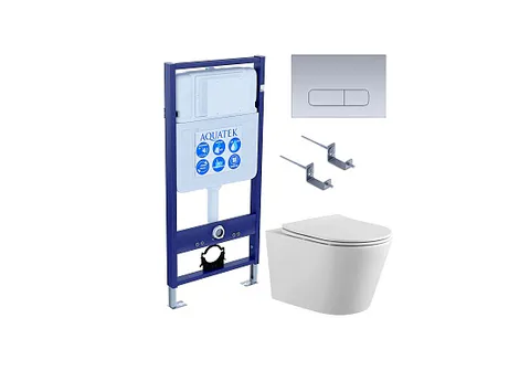 SET AQUATEK ВЕГА-1905-014 (рама AQUATEK Standard INS-0000012 с клавишей KDI-0000014 и крепежом KKI-0000002 + унитаз ВЕГА AQ1905-00 с тонким сиденьем c механизмом плавного закрывания)