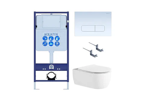 Set AQUATEK ЕВРОПА New-013/012 (рама AQUATEK INS-0000012 + крепление KKI-0000002 + кнопка KDI-0000013 + унитаз AQ1106L-00 + тонкое сиденье с механизмом плавного закрывания)