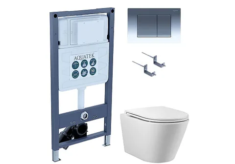 Комплект инсталляция Pneumo S50 + подвесной унитаз-компакт AQ1904T-00 торнадо с тонким сиденьем soft close + панель смыва PNS-0000002 + крепеж KKI-0000002