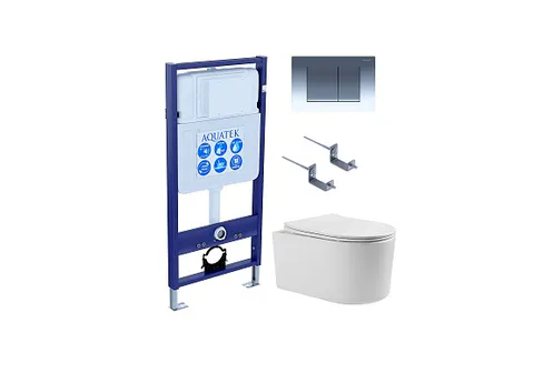 SET AQUATEK МИЯ 4в1 (рама AQUATEK Standard INS-0000012 + крепеж KKI-0000002+ клавиша KDI-0000010 + унитаз МИЯ AQ2004-00 с тонким сиденьем c механизмом плавного закрывания)