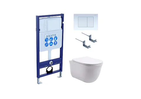 Комплект инсталляция + унитаз + кнопка + крепеж –Set AQUATEK КЛАССИК (рама AQUATEK Standard INS-0000012 с звукоиз.прокладкой+крепеж KKI-0000002+кнопкаKDI-0000009+унитаз КЛАССИК AQ1111-00 с крышкой-сиденьем soft-close)