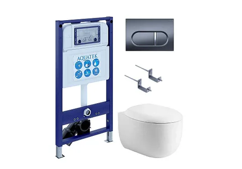 SET AQUATEK АЛЬТАИР cm-050 4в1 (рама AQUATEK INS-0000025 + крепление KKI-0000002 + кнопка KDI-0000050 + унитаз AQ1980-00 + тонкое сиденье c механизмом плавного закрывания)