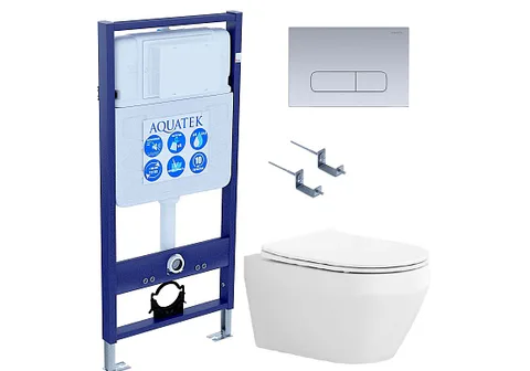 SET AQUATEK ЛЕЯ-014 4в1 (рама AQUATEK Standard INS-0000012 + крепеж KKI-0000002 + клавиша KDI-0000014 + унитаз ЛЕЯ AQ1199-00 с тонким сиденьем c механизмом плавного закрывания)