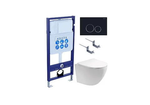 Комплект инсталляция + унитаз + кнопка + крепеж –Set AQUATEK ЕВРОПА (рама AQUATEK Standard INS-0000012 с звукоиз.прокладкой+крепеж KKI-0000002+кнопка KDI-0000020+унитаз AQ1901-00 с тонким сиденьем sc)