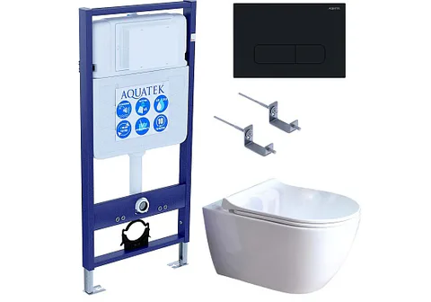 SET AQUATEK ПОЛАРИС (рама AQUATEK Standard INS-0000012 + унитаз ПОЛАРИС AQ0700-01 с тонким сиденьем c механизмом плавного закрывания + крепеж KKI-0000002 + панель KDI-0000017)